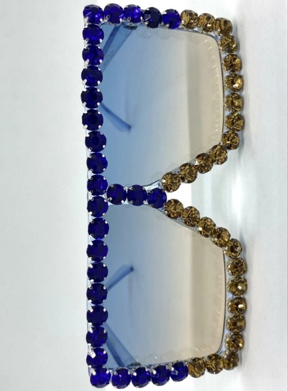 Unisex Blue Crystal-Trim Oversized Square Sunglasses - Picture 4 of 7